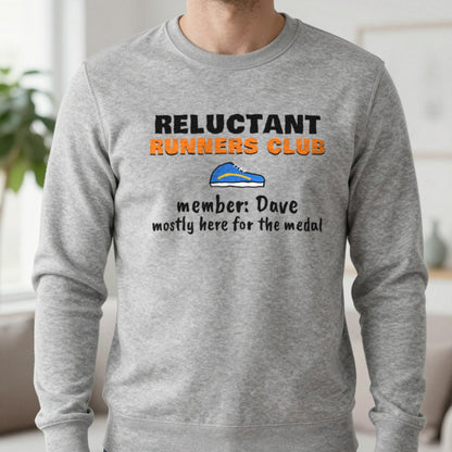 Personalised Reluctant Runners Club T-Shirt & Sweatshirt Sweatshirt in Sport Grey, worn, our photo