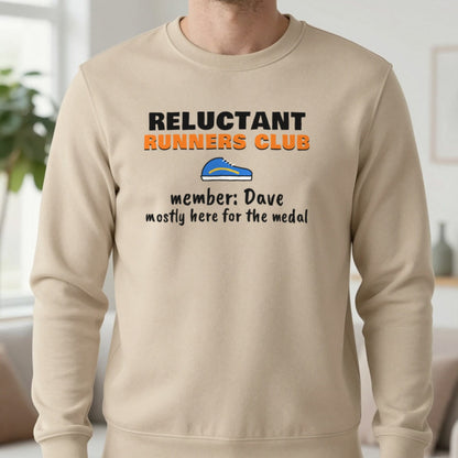 Personalised Reluctant Runners Club T-Shirt & Sweatshirt Sweatshirt in Sand, worn, our photo