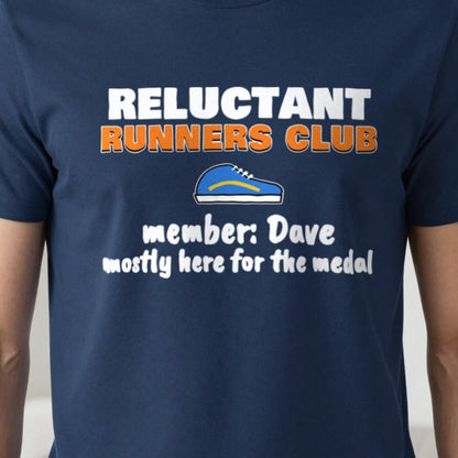 Personalised Reluctant Runners Club T-Shirt & Sweatshirt print close-up, our photo