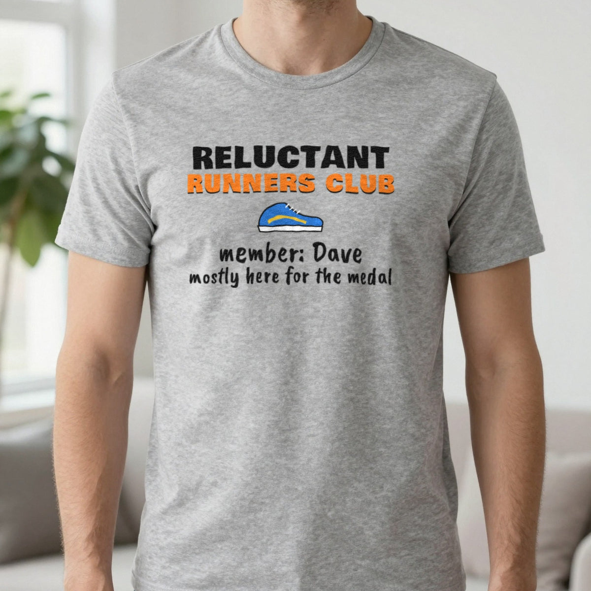 Personalised Reluctant Runners Club T-Shirt & Sweatshirt T-Shirt in Sport Grey, worn, our photo