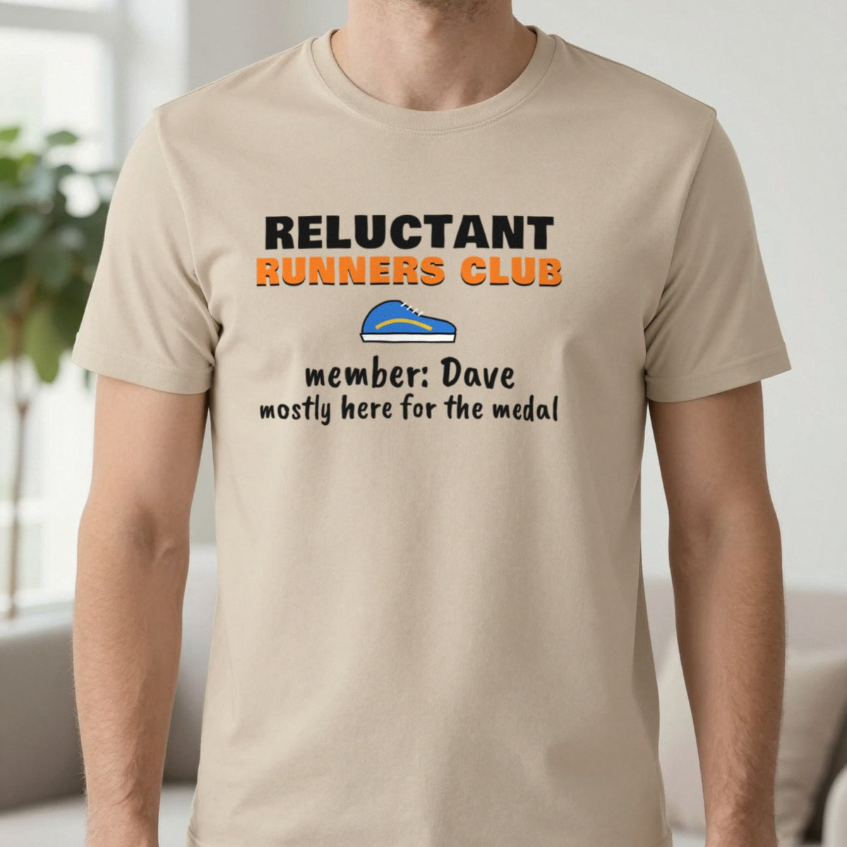 Personalised Reluctant Runners Club T-Shirt & Sweatshirt T-Shirt in Sand, worn, our photo