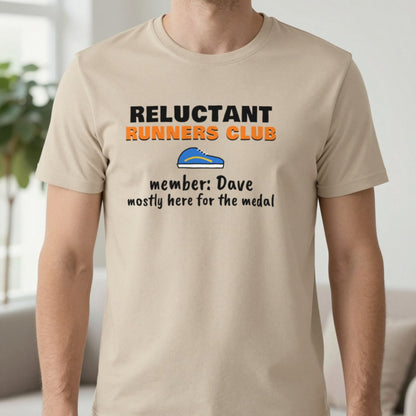 Personalised Reluctant Runners Club T-Shirt & Sweatshirt T-Shirt in Sand, worn, our photo