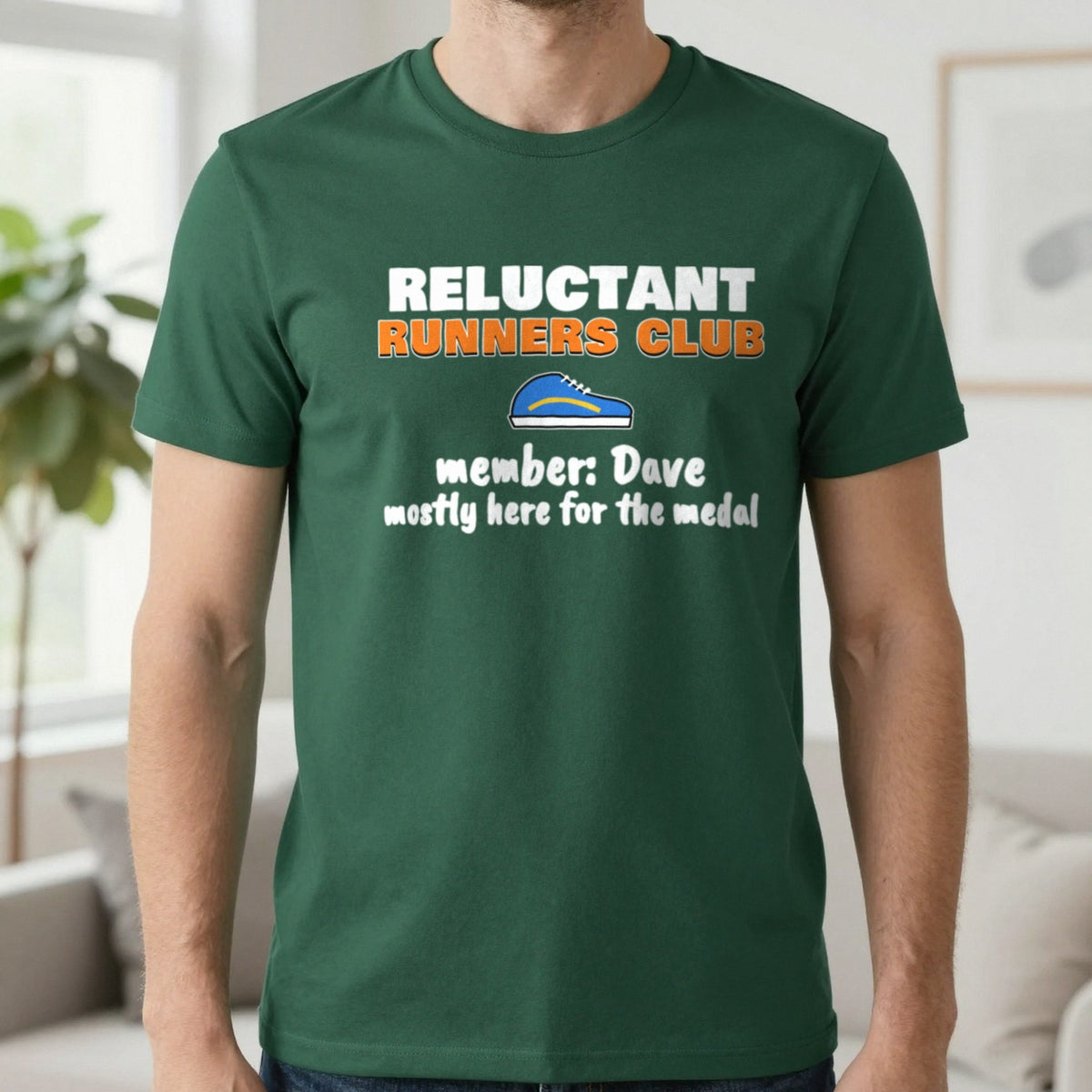 Personalised Reluctant Runners Club T-Shirt & Sweatshirt T-Shirt in Forest Green, worn, our photo