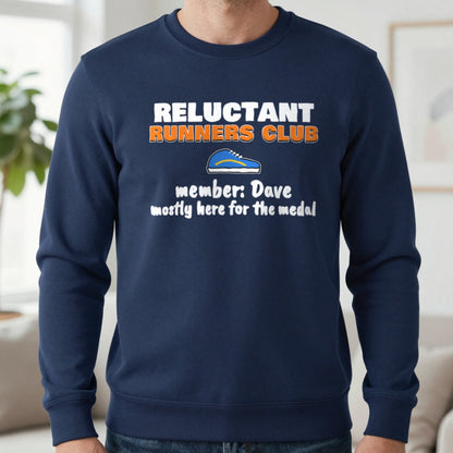 Personalised Reluctant Runners Club T-Shirt & Sweatshirt Sweatshirt in Navy, worn, our photo