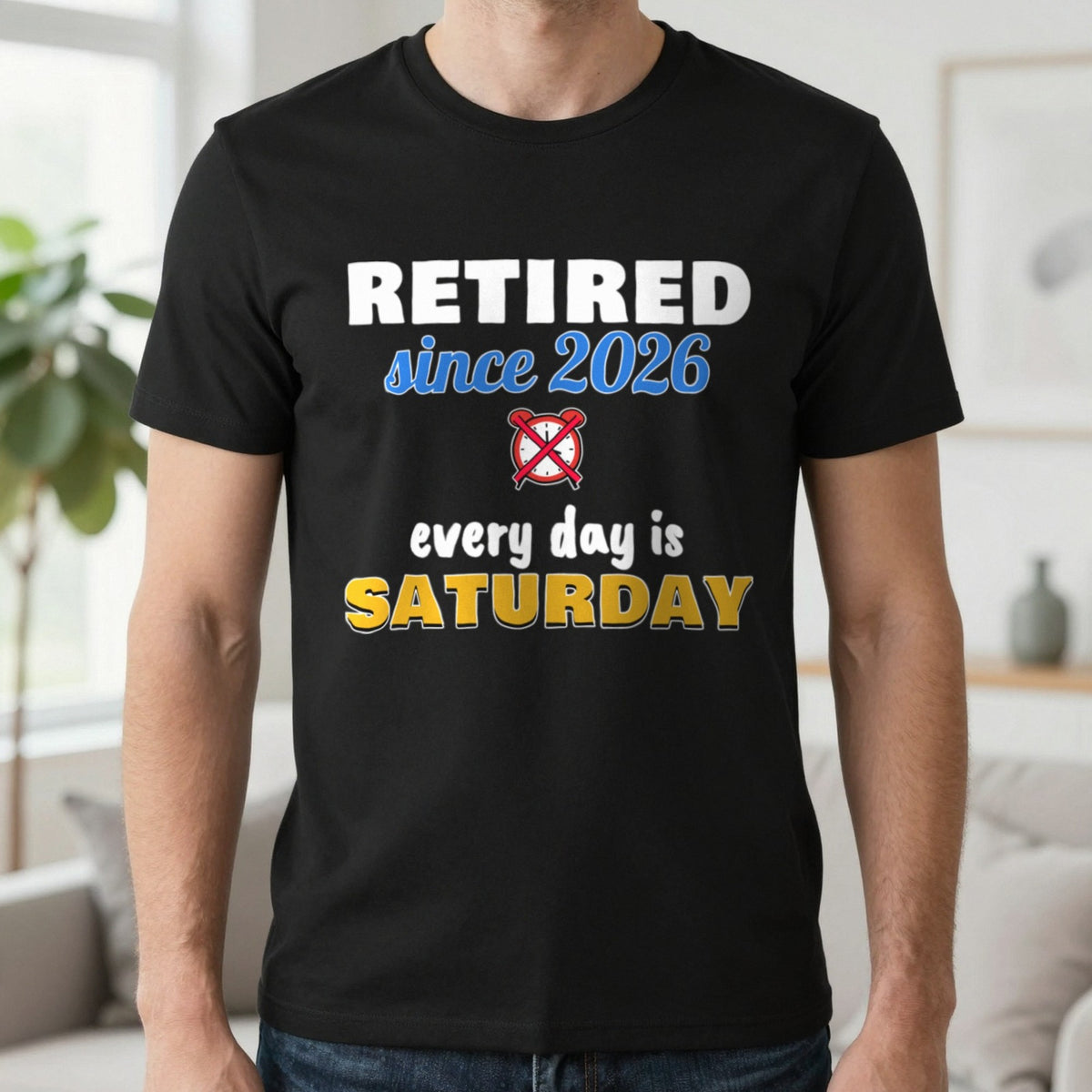 Personalised Retired Since Year T-Shirt T-Shirt in Black, worn, our photo