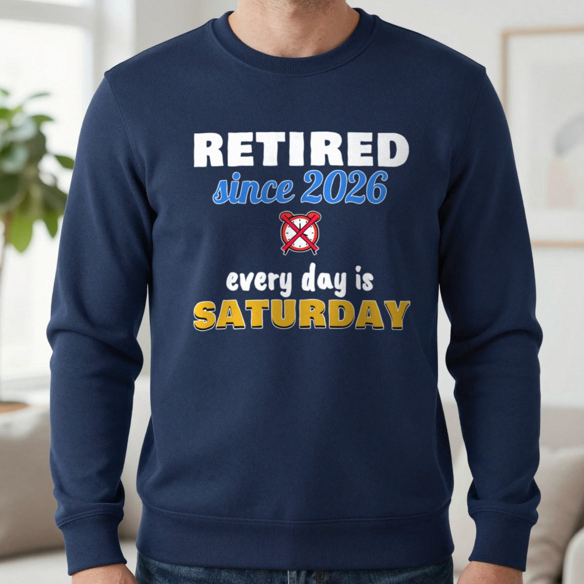 Personalised Retired Since Year T-Shirt Sweatshirt in Navy, worn, our photo
