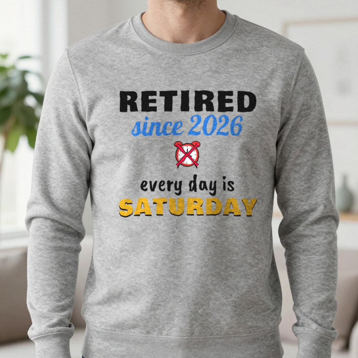 Personalised Retired Since Year T-Shirt Sweatshirt in Sport Grey, worn, our photo