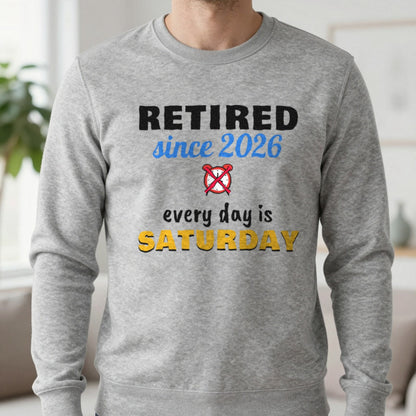 Personalised Retired Since Year T-Shirt Sweatshirt in Sport Grey, worn, our photo