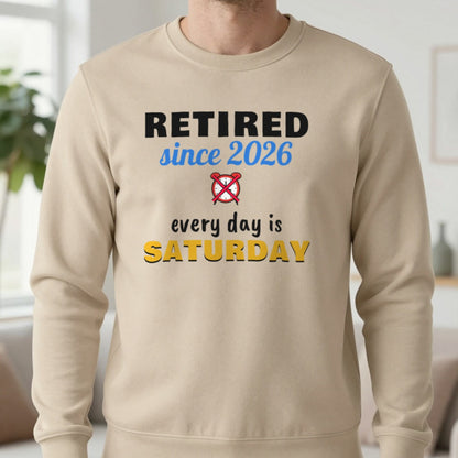 Personalised Retired Since Year T-Shirt Sweatshirt in Sand, worn, our photo