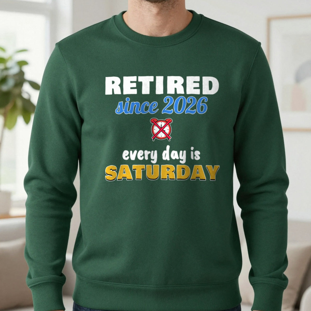 Personalised Retired Since Year T-Shirt Sweatshirt in Forest Green, worn, our photo
