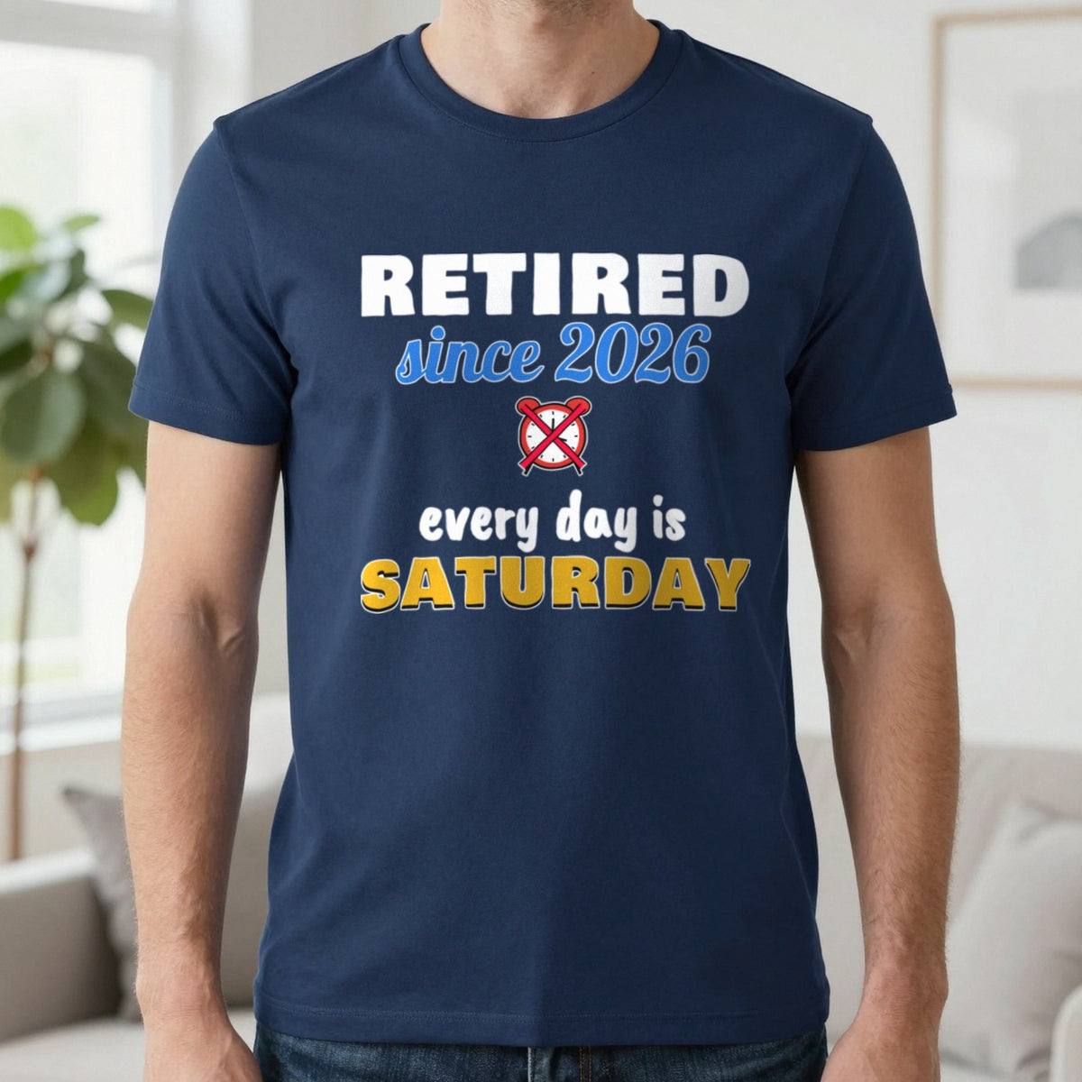 Personalised Retired Since Year T-Shirt T-Shirt in Navy, worn, our photo