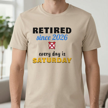 Personalised Retired Since Year T-Shirt T-Shirt in Sand, worn, our photo