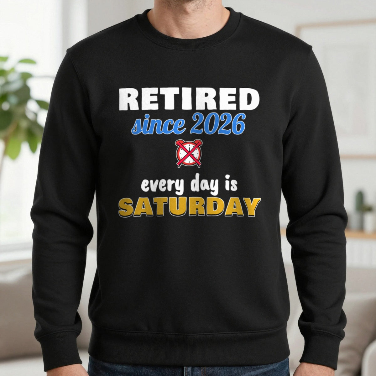 Personalised Retired Since Year T-Shirt Sweatshirt in Black, worn, our photo