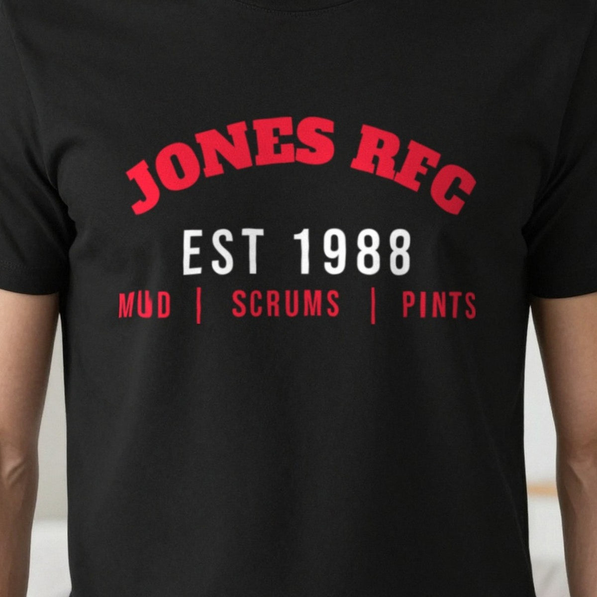 Personalised Rugby Club Est. T-Shirt & Sweatshirt print close-up, our photo