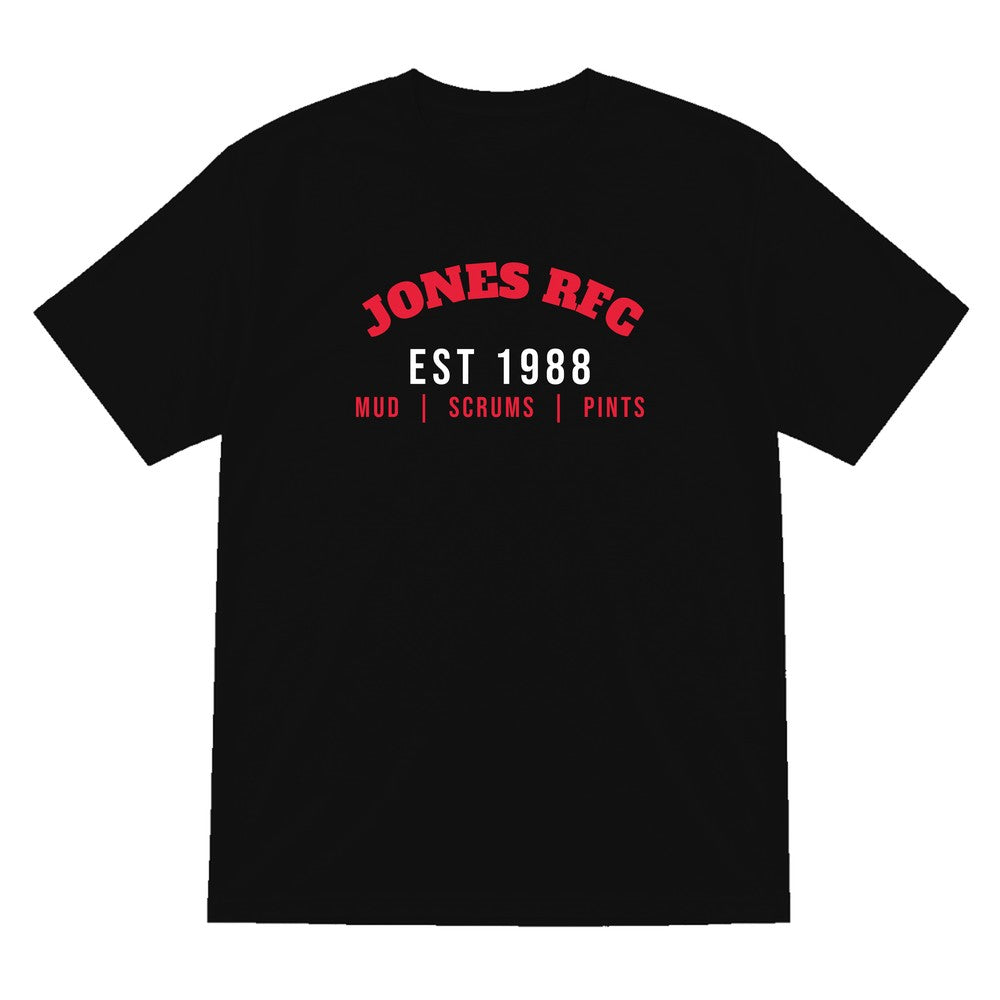 Personalised Rugby Club Est. T-Shirt & Sweatshirt laid flat