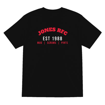 Personalised Rugby Club Est. T-Shirt & Sweatshirt laid flat
