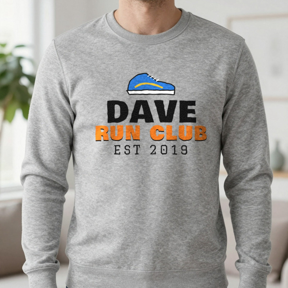 Personalised Run Club T-Shirt & Sweatshirt Sweatshirt in Sport Grey, worn, our photo