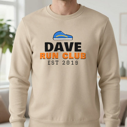 Personalised Run Club T-Shirt & Sweatshirt Sweatshirt in Sand, worn, our photo