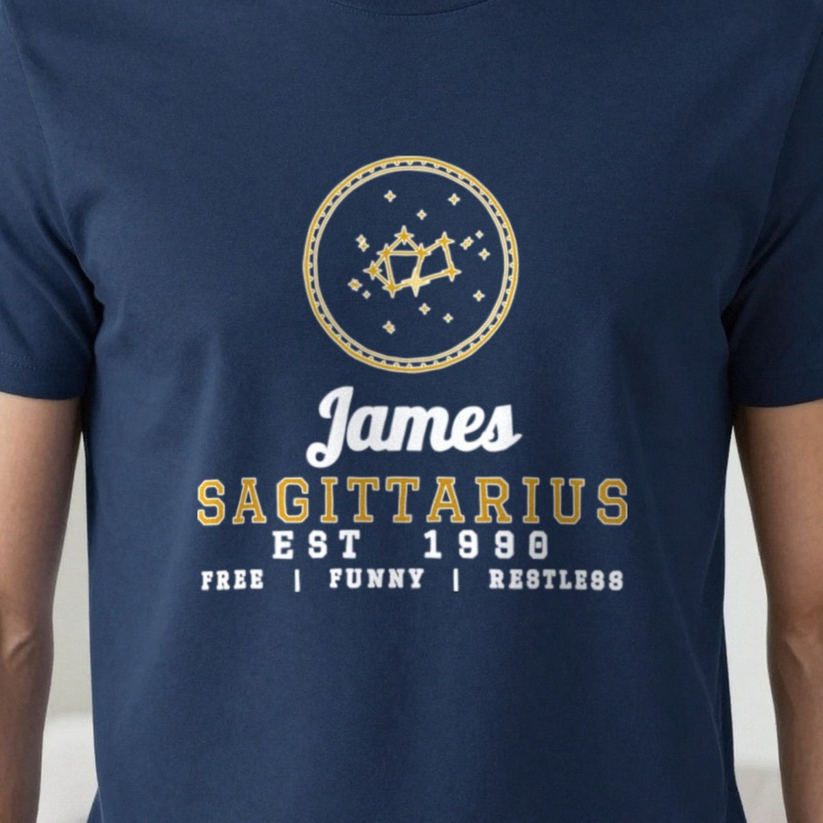 Personalised Sagittarius T-Shirt & Sweatshirt print close-up, our photo