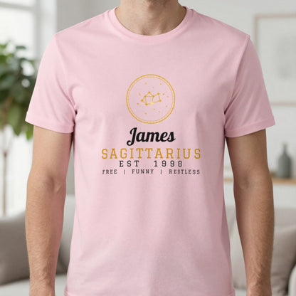 Personalised Sagittarius T-Shirt & Sweatshirt T-Shirt in Light Pink, worn, our photo