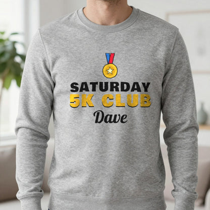 Personalised Saturday 5k Club T-Shirt & Sweatshirt Sweatshirt in Sport Grey, worn, our photo