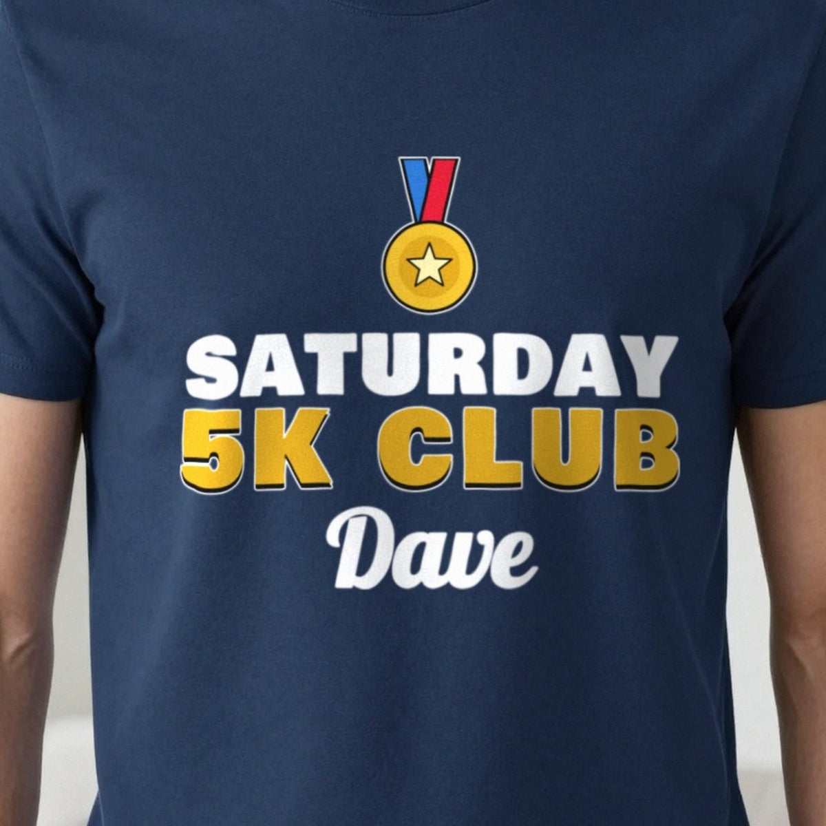 Personalised Saturday 5k Club T-Shirt & Sweatshirt print close-up, our photo