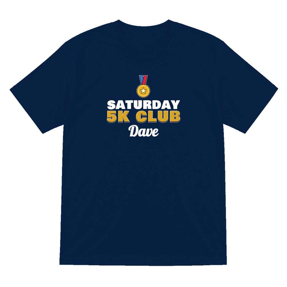 Personalised Saturday 5k Club T-Shirt & Sweatshirt laid flat