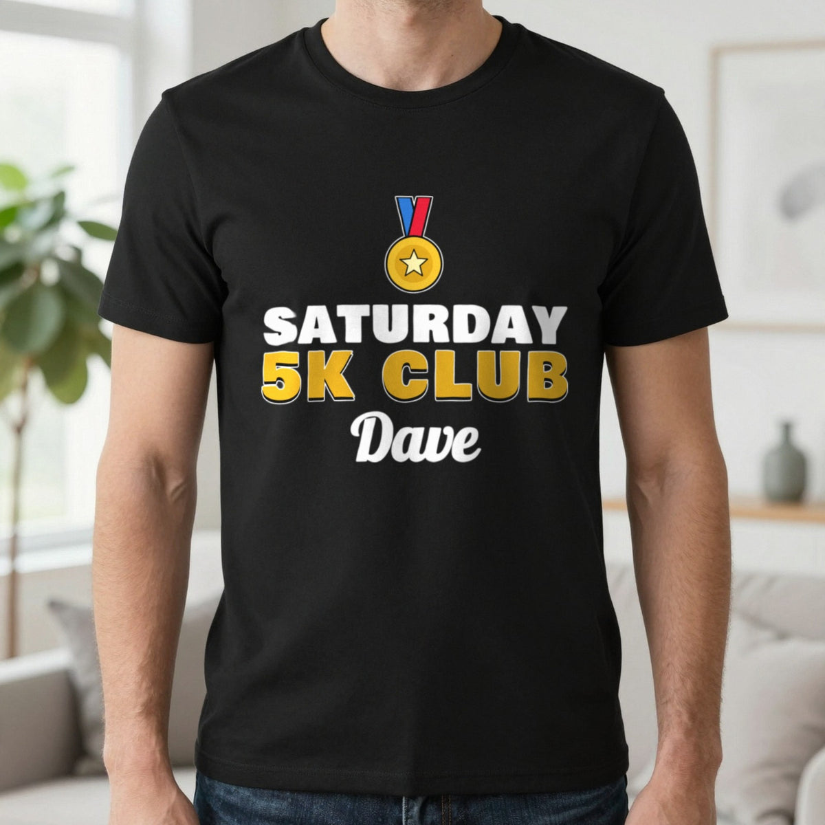 Personalised Saturday 5k Club T-Shirt & Sweatshirt T-Shirt in Black, worn, our photo
