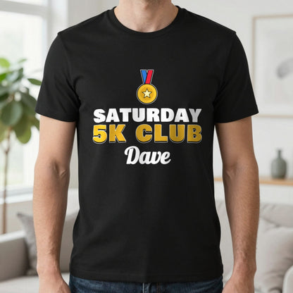 Personalised Saturday 5k Club T-Shirt & Sweatshirt T-Shirt in Black, worn, our photo