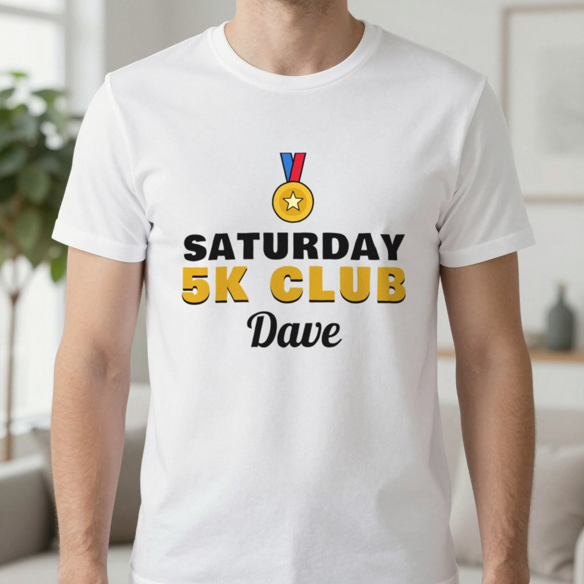 Personalised Saturday 5k Club T-Shirt & Sweatshirt T-Shirt in White, worn, our photo