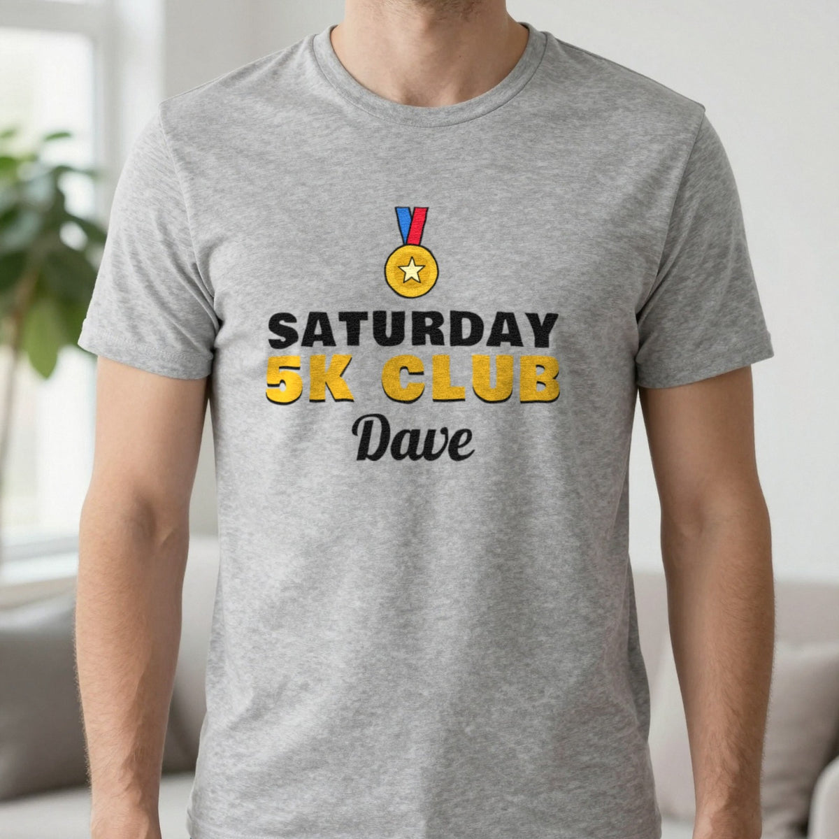 Personalised Saturday 5k Club T-Shirt & Sweatshirt T-Shirt in Sport Grey, worn, our photo