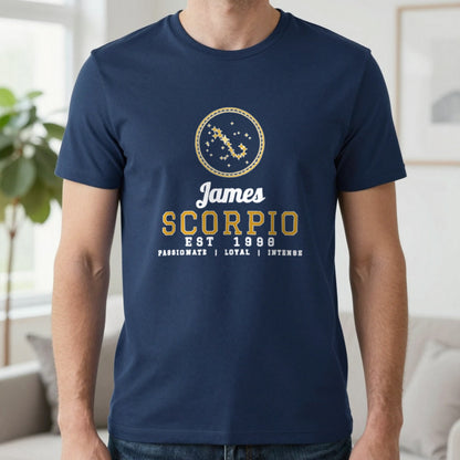 Personalised Scorpio T-Shirt & Sweatshirt T-Shirt in Navy, worn, our photo