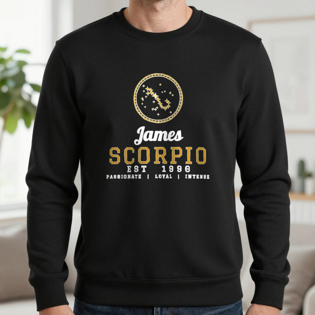 Personalised Scorpio T-Shirt & Sweatshirt Sweatshirt in Black, worn, our photo