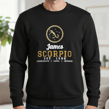 Personalised Scorpio T-Shirt & Sweatshirt Sweatshirt in Black, worn, our photo