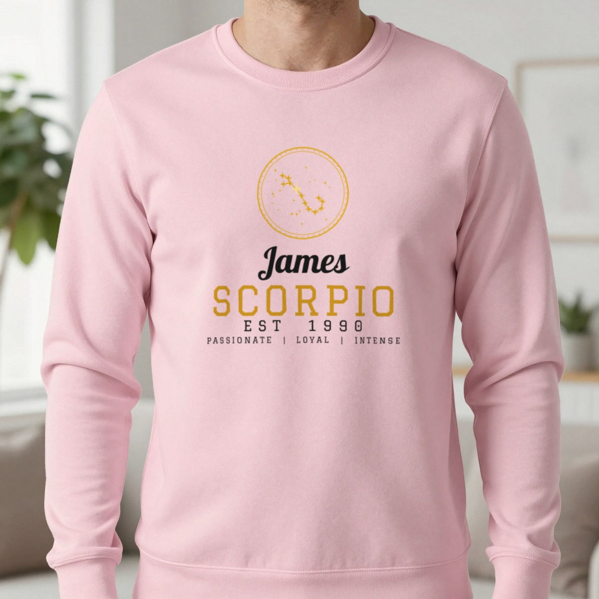 Personalised Scorpio T-Shirt & Sweatshirt Sweatshirt in Light Pink, worn, our photo