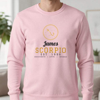 Personalised Scorpio T-Shirt & Sweatshirt Sweatshirt in Light Pink, worn, our photo