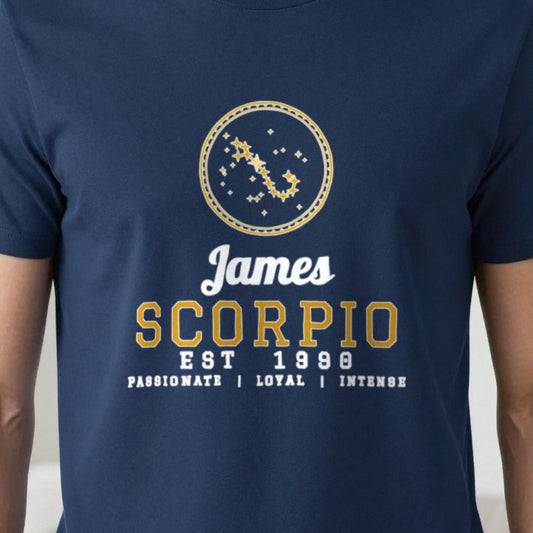 Personalised Scorpio T-Shirt & Sweatshirt print close-up, our photo