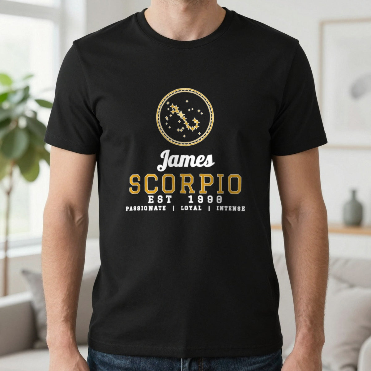 Personalised Scorpio T-Shirt & Sweatshirt T-Shirt in Black, worn, our photo