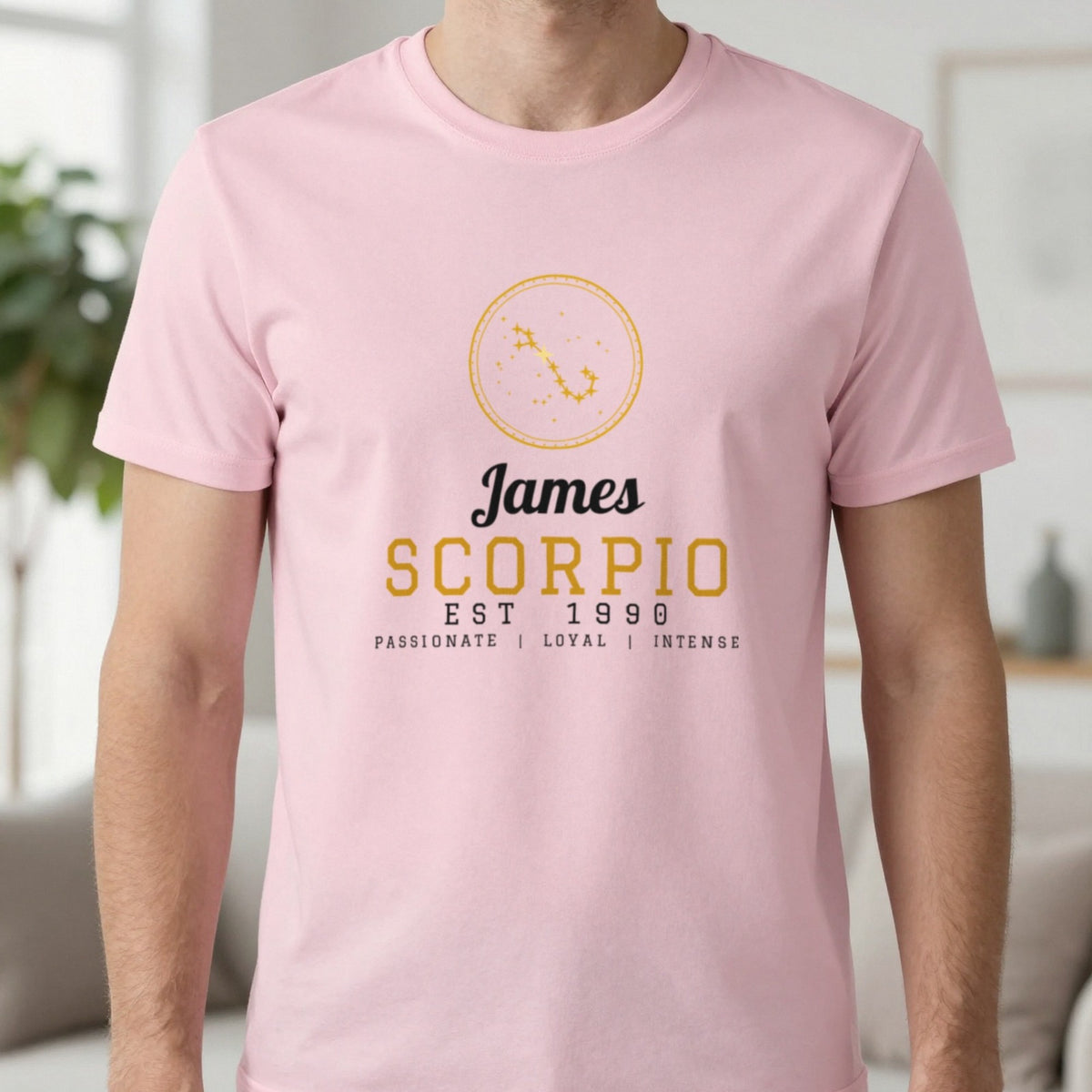 Personalised Scorpio T-Shirt & Sweatshirt T-Shirt in Light Pink, worn, our photo