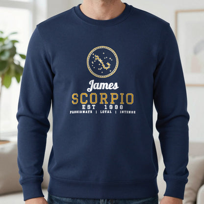 Personalised Scorpio T-Shirt & Sweatshirt Sweatshirt in Navy, worn, our photo