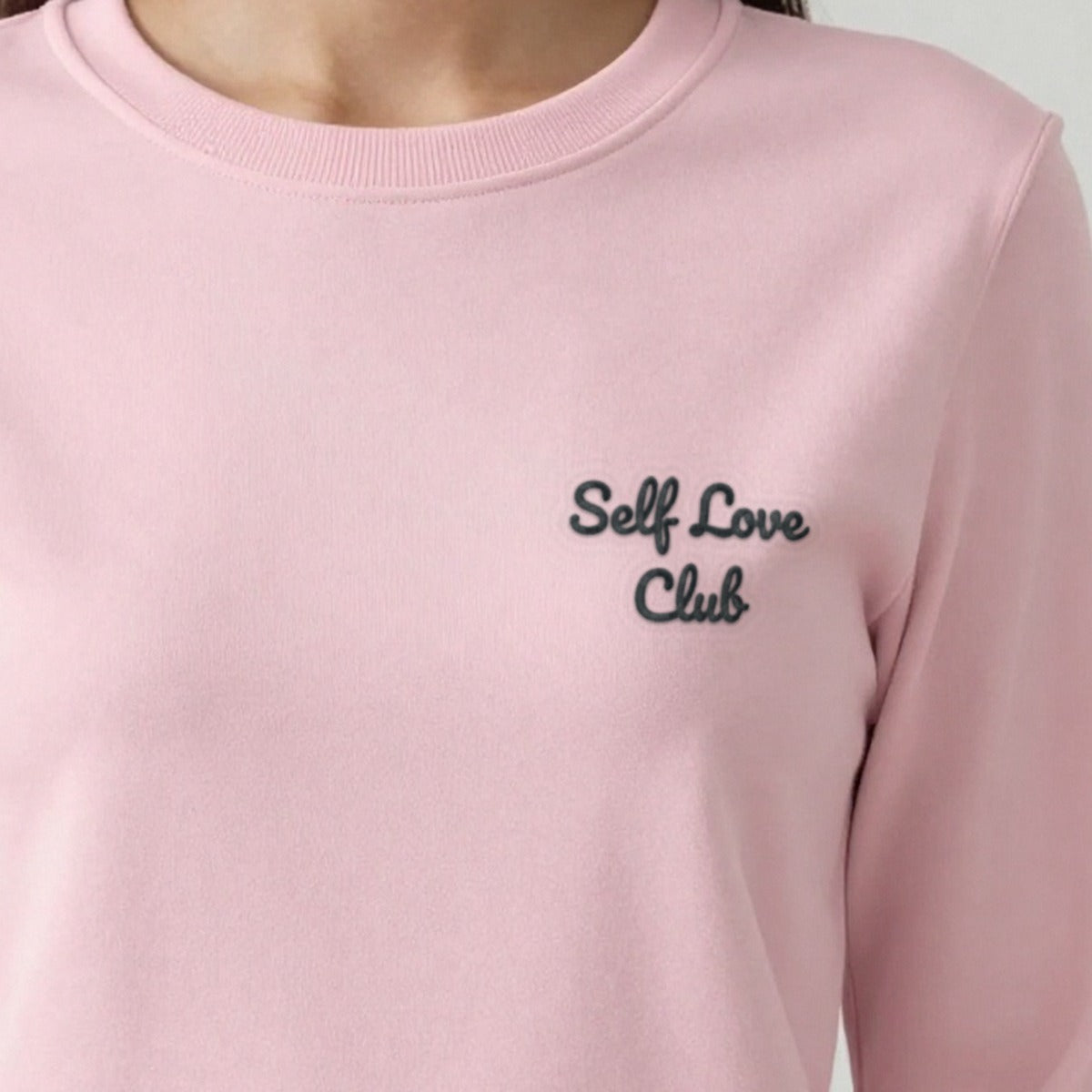 Personalised Embroidered Self Love Club Sweatshirt, worn