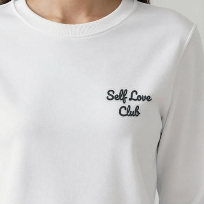 Self Love Club Sweatshirt, adult sweatshirt in white, embroidered