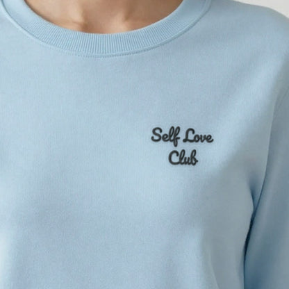 Self Love Club Sweatshirt, adult sweatshirt in light blue, embroidered