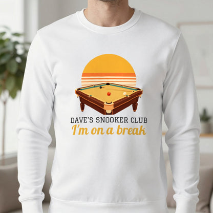 Personalised Snooker Club T-Shirt & Sweatshirt Sweatshirt in White, worn, our photo