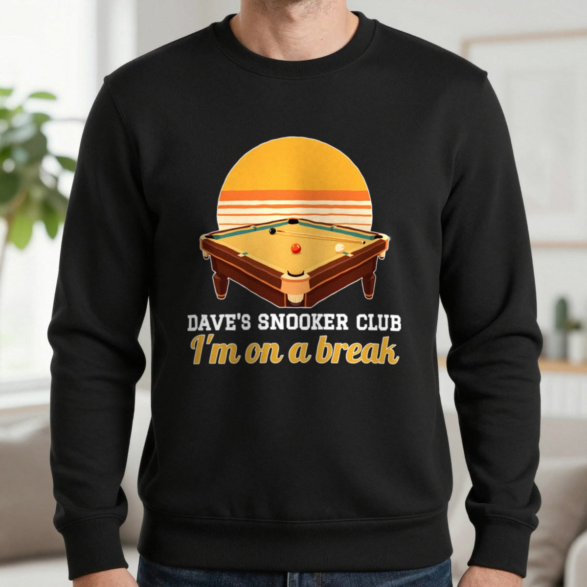 Personalised Snooker Club T-Shirt & Sweatshirt Sweatshirt in Black, worn, our photo