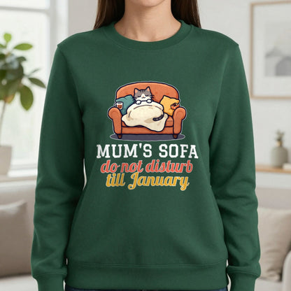 Personalised Sofa Do Not Disturb Christmas Jumper & T-Shirt Sweatshirt in Forest Green, worn, our photo