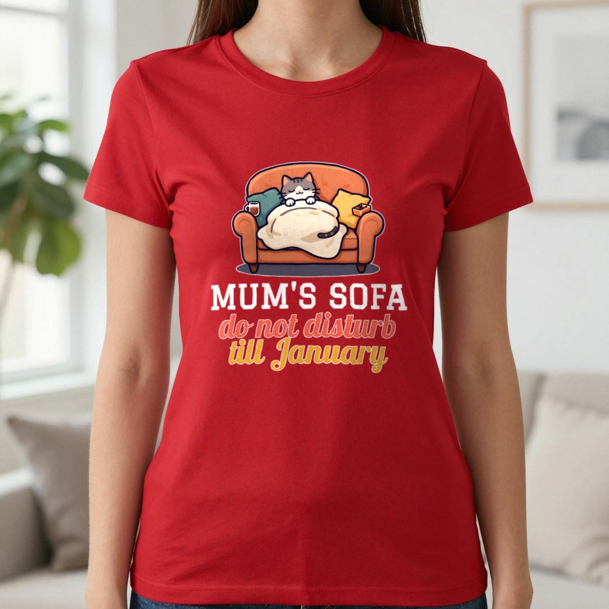 Personalised Sofa Do Not Disturb Christmas Jumper & T-Shirt T-Shirt in Red, worn, our photo