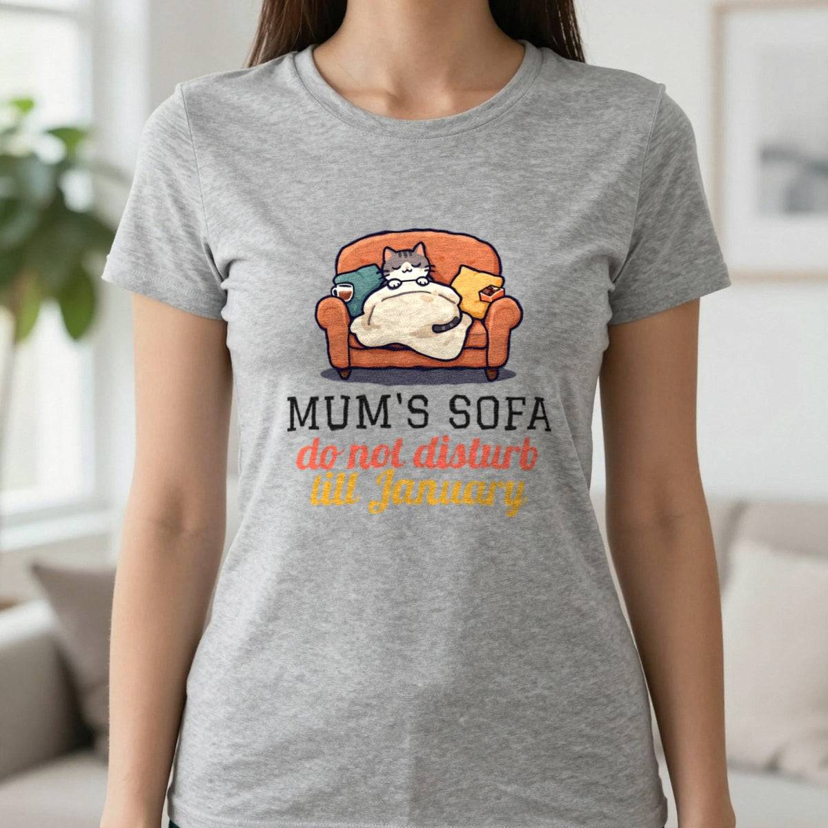 Personalised Sofa Do Not Disturb Christmas Jumper & T-Shirt T-Shirt in Sport Grey, worn, our photo