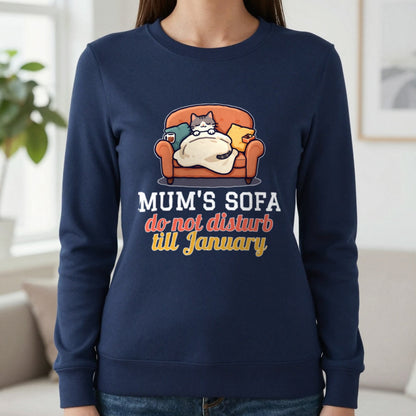 Personalised Sofa Do Not Disturb Christmas Jumper & T-Shirt Sweatshirt in Navy, worn, our photo