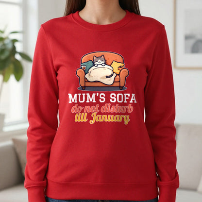 Personalised Sofa Do Not Disturb Christmas Jumper & T-Shirt Sweatshirt in Red, worn, our photo